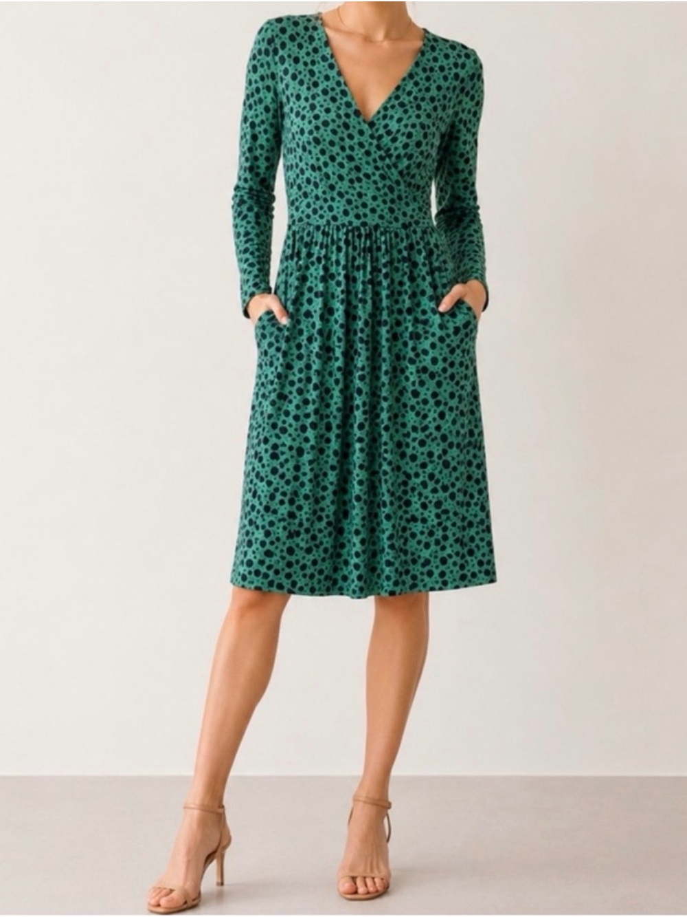 Boden Layla Jersey Faux Wrap Dress Green Navy Leaf Floral Print 6R